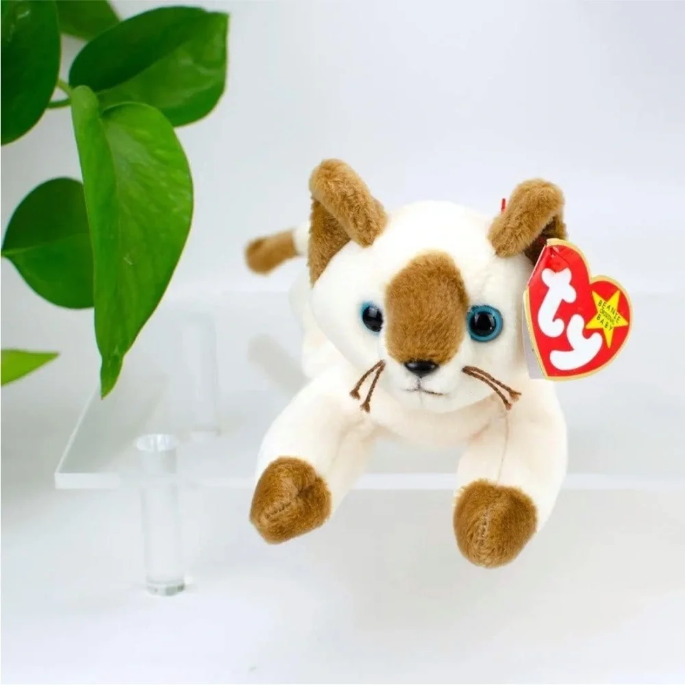 Ty Snip Cream and Brown Beanie Baby Cat Plush Toy